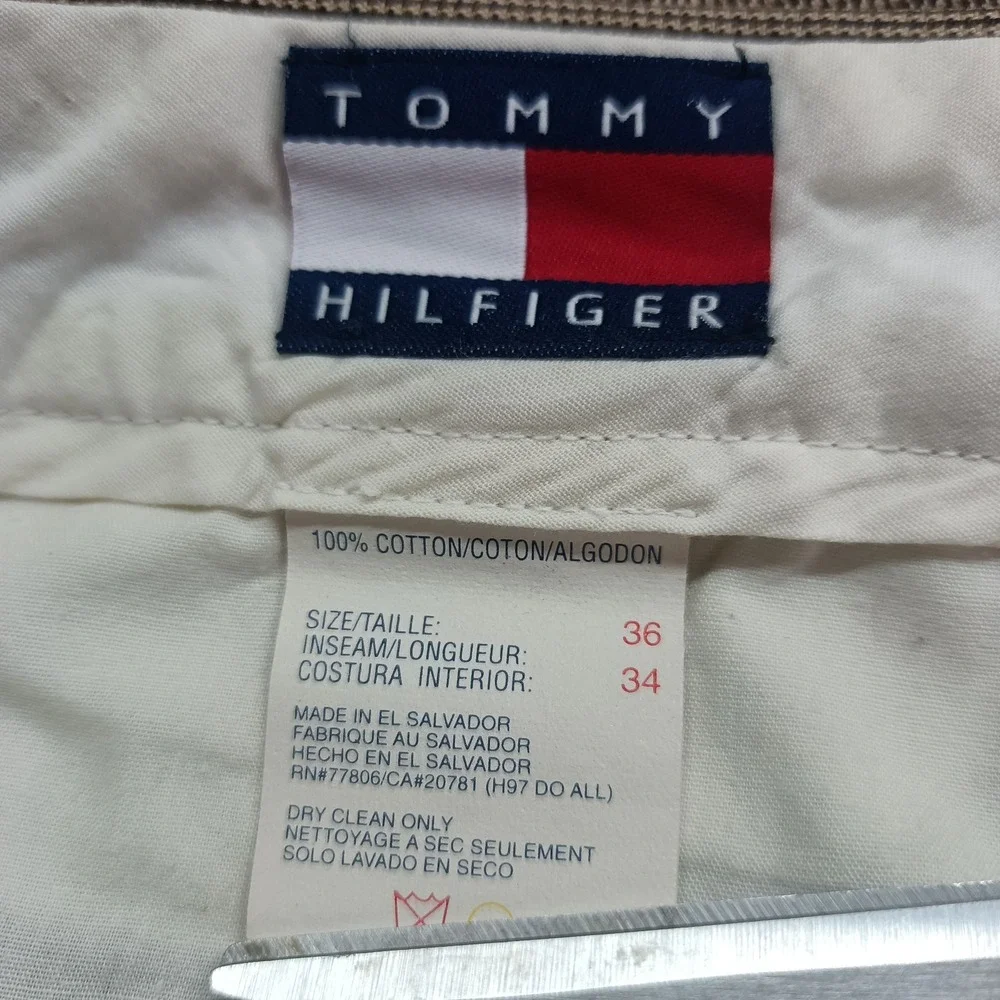 Tommy Hilfiger Men's Size 36x34 Brown Houndstooth‎ Cotton Pleated Dress Pants